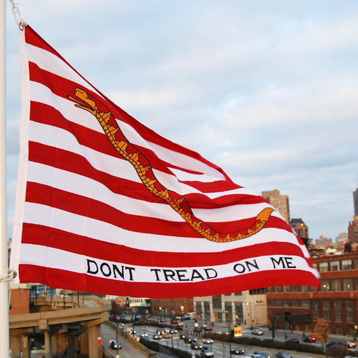 Premium 1st Navy Jack "Don't Tread on Me" Gadsden Flag Embroidered 3x5 ft. 100% 300D Nylon Double-Sided with Rattlesnake and Red and White Stripes