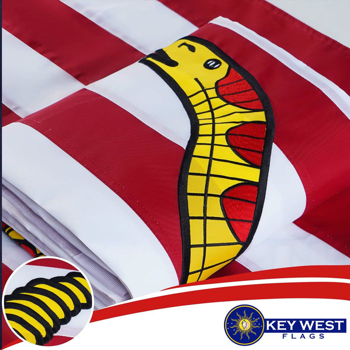 Premium 1st Navy Jack "Don't Tread on Me" Gadsden Flag Embroidered 3x5 ft. 100% 300D Nylon Double-Sided with Rattlesnake and Red and White Stripes